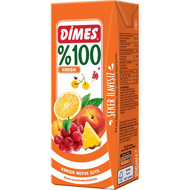 DIMES MEYVE SUYU % 100 KARISIK 200 ML